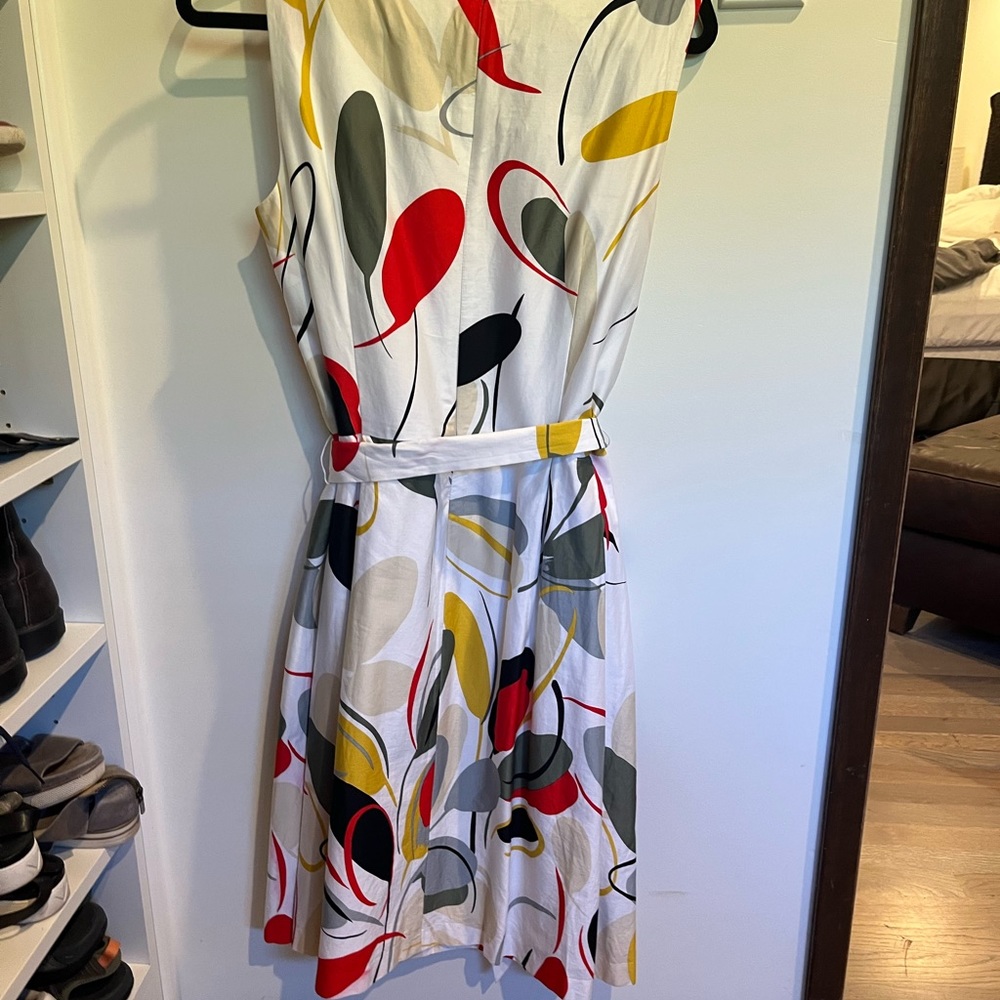 Anne Klein White Multicolor Abstract Print Sleeveless Dress